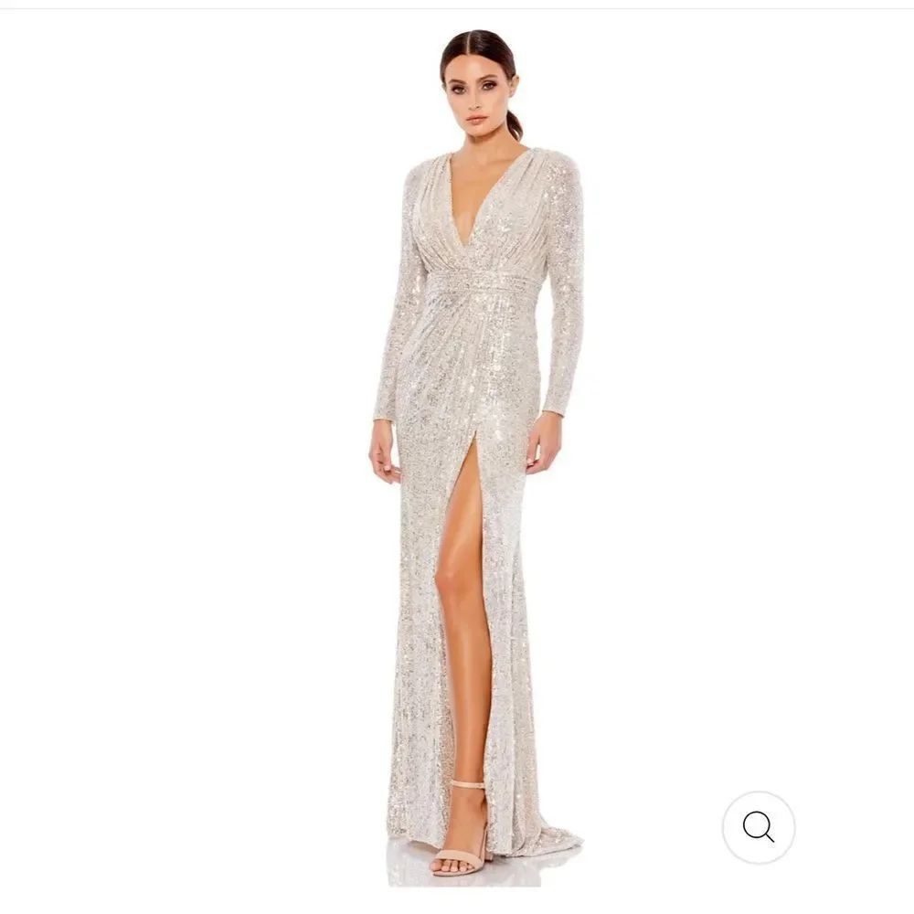 Ieena Mac Duggal SEQUINED LONG SLEEVE GOWN